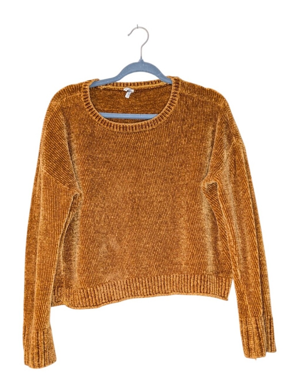 Vintage Mudd Y2K Mustard Gold Chenille Knit Cropped Sweater size XL velvet feel